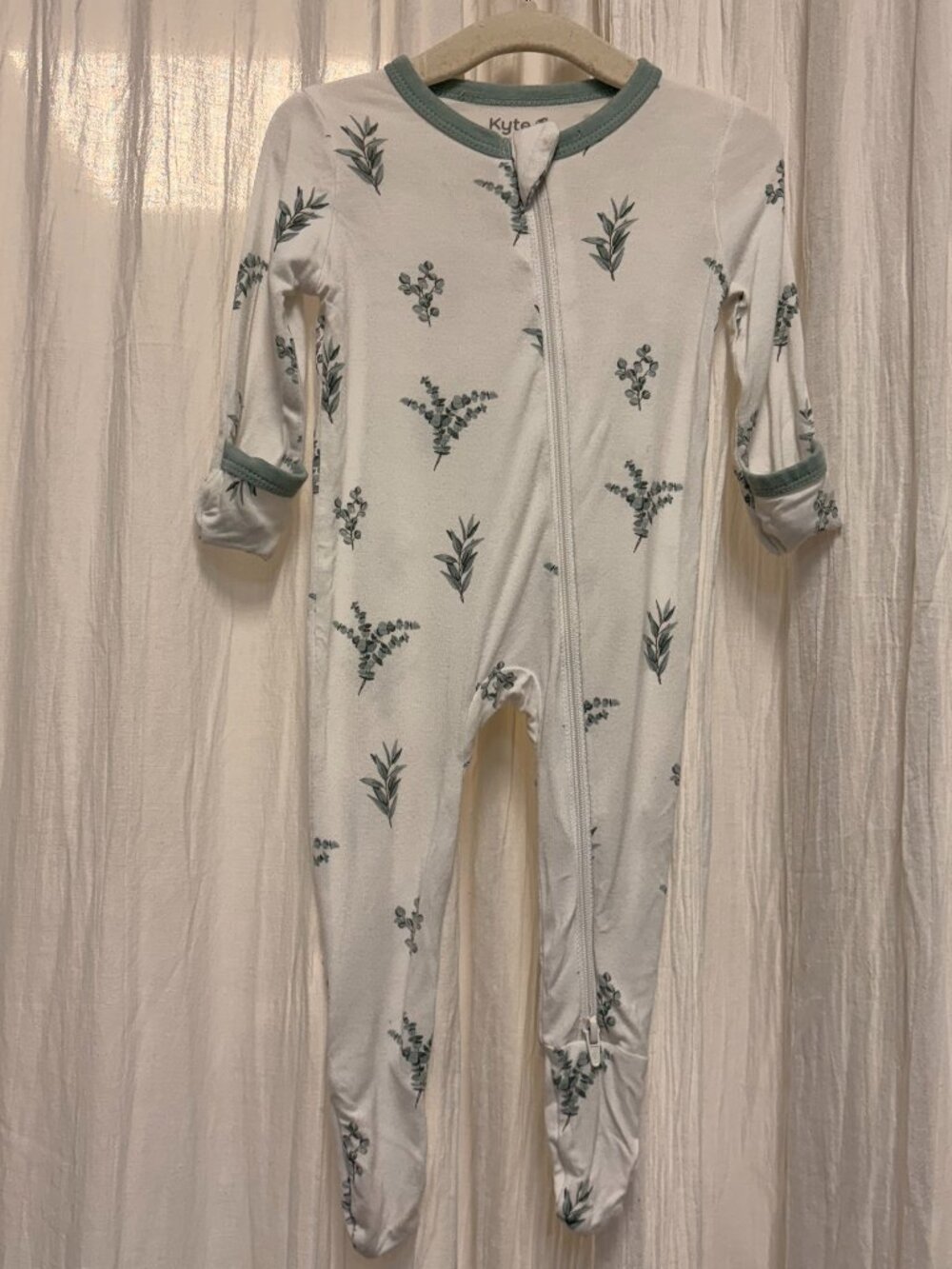 Kyte Baby White & Sage Eucalyptus Footie Onesie
